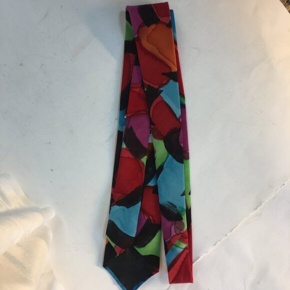 Barb Maria Handpainted Silk Tie Vintage Rainbow Tie Dye Abstract Multicolour - Picture 8 of 14